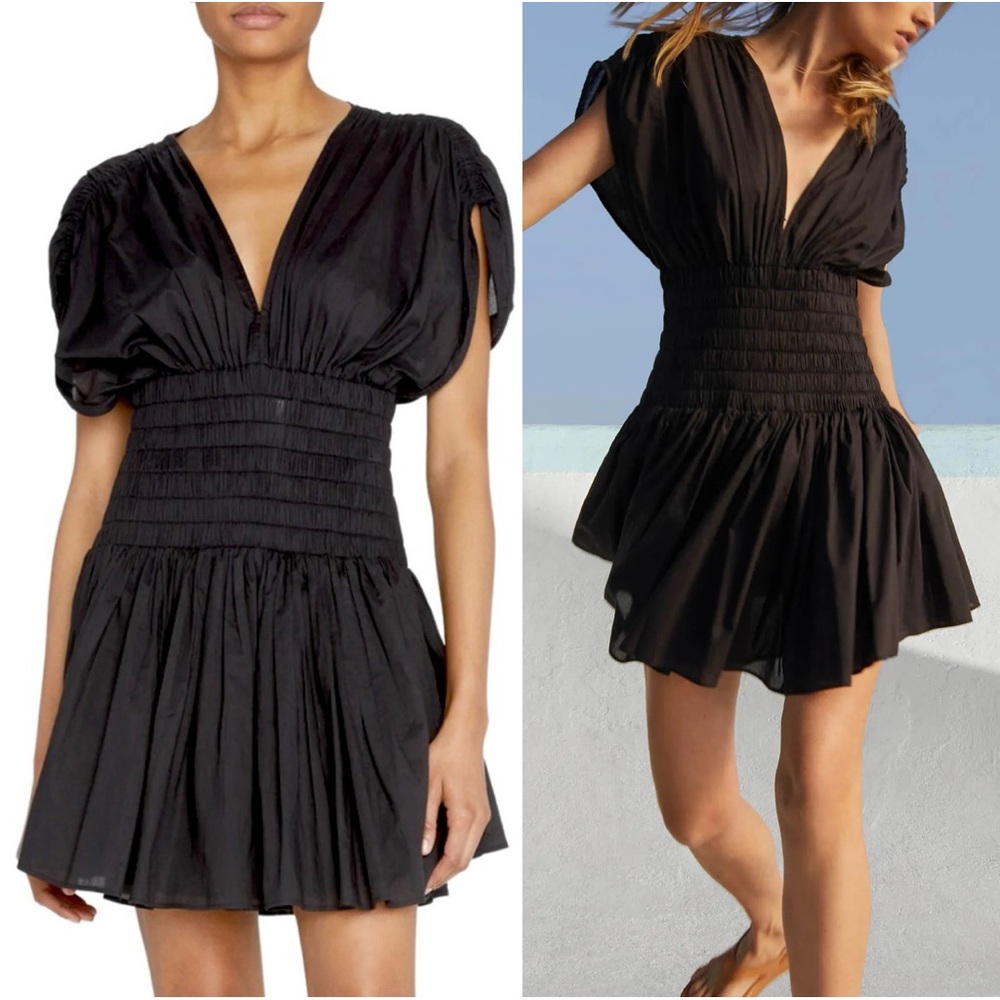 A.L.C. - Luna cotton black mini dress with smocked drop waist detail - NWOT
